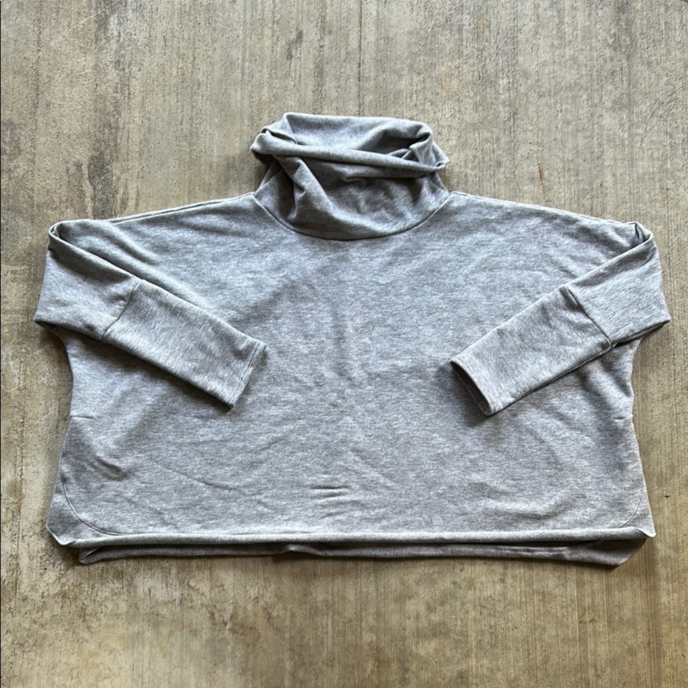 Anthropologie Gray Cropped Drapped Turtleneck Sweatshirt